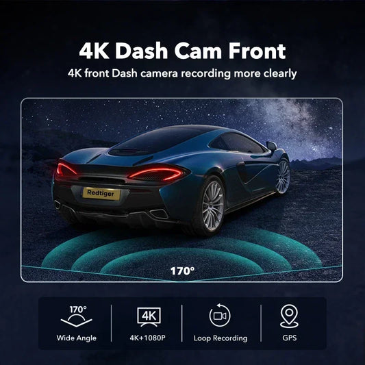 REDTIGER 4K Dash Cam Front and Rear with WiFi, GPS, and 24H Parking Mode