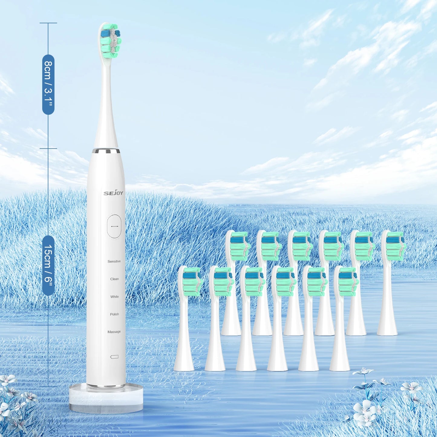 Smart Rechargeable Electric Toothbrush with 12 Heads 5 Modes