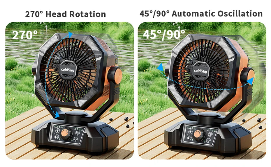 coldSky 20000mAh Battery Camping Fan with LED Lantern & 8 Speeds