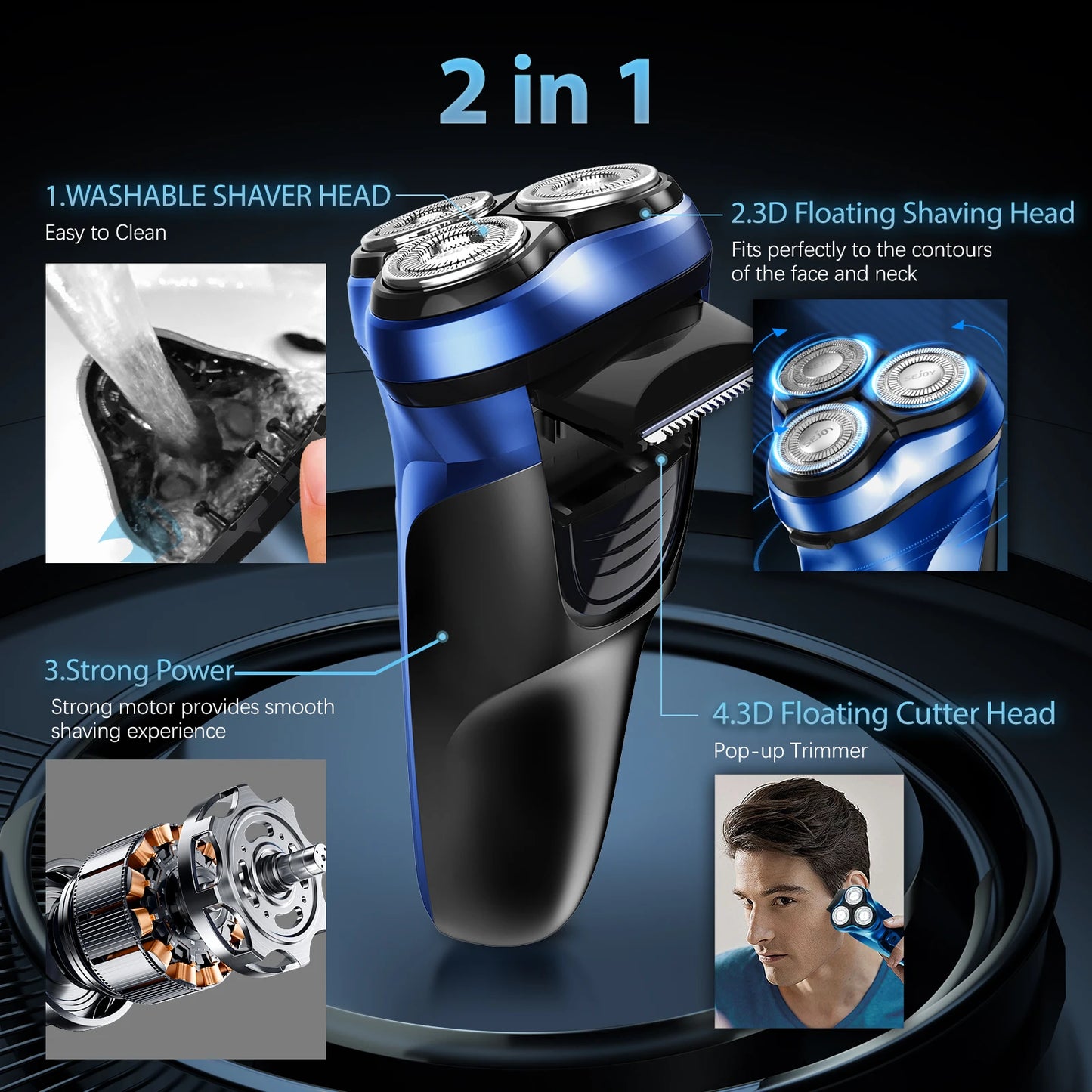 Sejoy Electric Razor for Men Rotary Rechargeable Travel Shaver Beard Trimmer