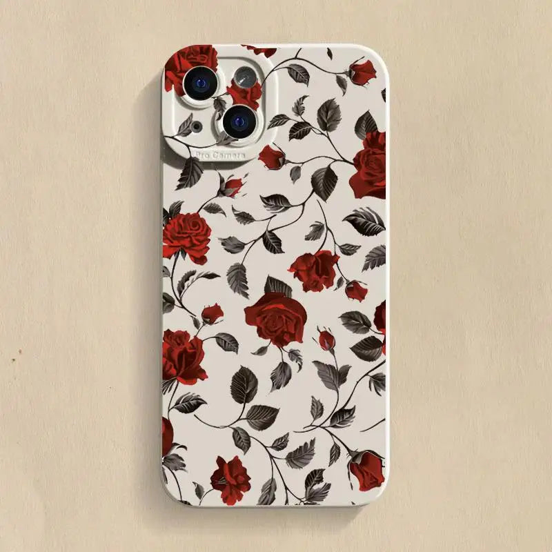 Retro rose shockproof phone case for iPhone 16 Pro Max to 12.