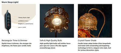 Flower Candle Warmer Lamp with Timer Electric Glass Candle Lamp