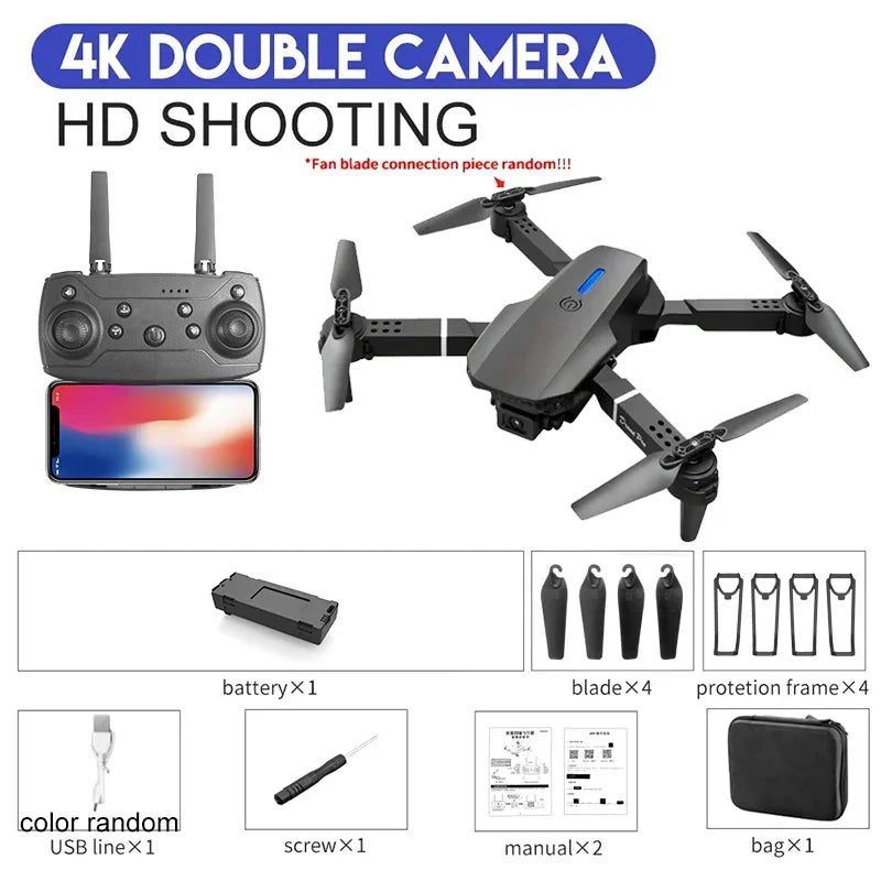 E88Pro 4K RC Drone with 3 Batteries Dual HD Camera Foldable WiFi FPV Height Hold