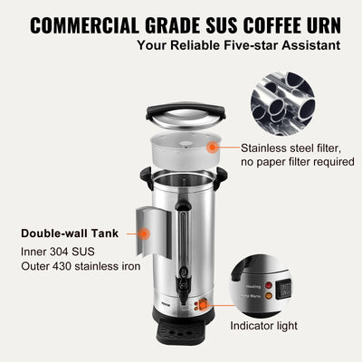 \110 Cups Stainless Steel Coffee Thermos Urn Commercial Hot Water Dispenser