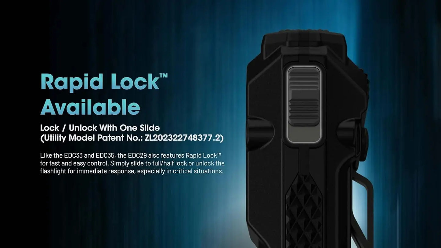 Nitecore EDC29 EDC Tactical Flashlight, 6500 Lumen USB-C Rechargeable Slim Flat Shape with Spotlight Floodlight Strobe Modes