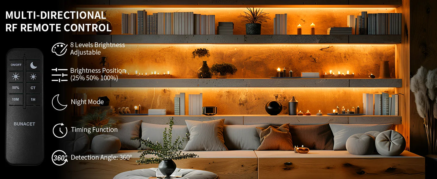 40FT COB LED Strip Light Warm White 3000K with RF Remote