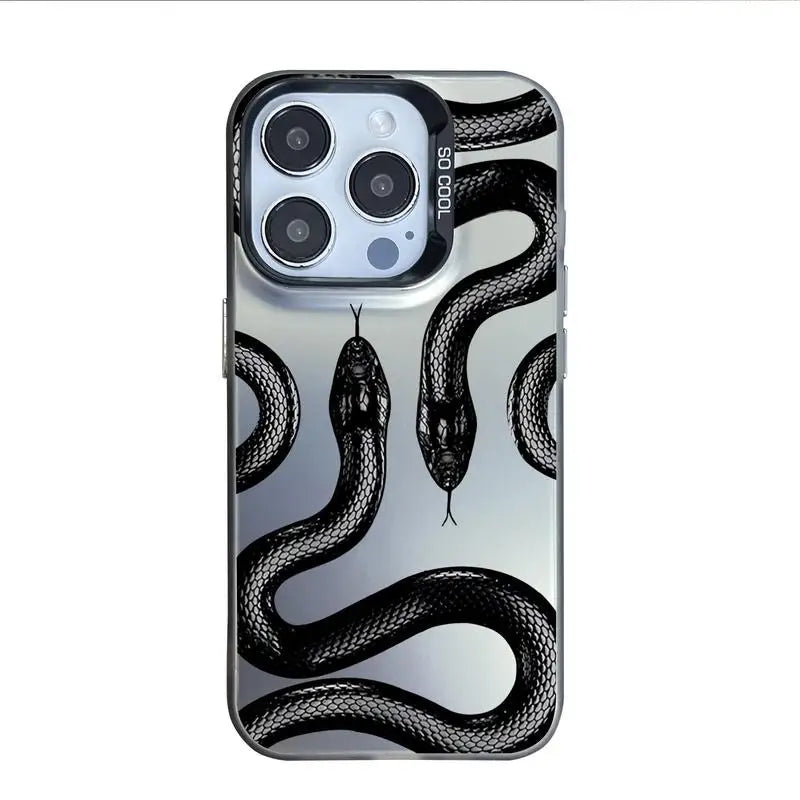 Snake pattern anti-drop phone case for iPhone 12 to 16 Pro.