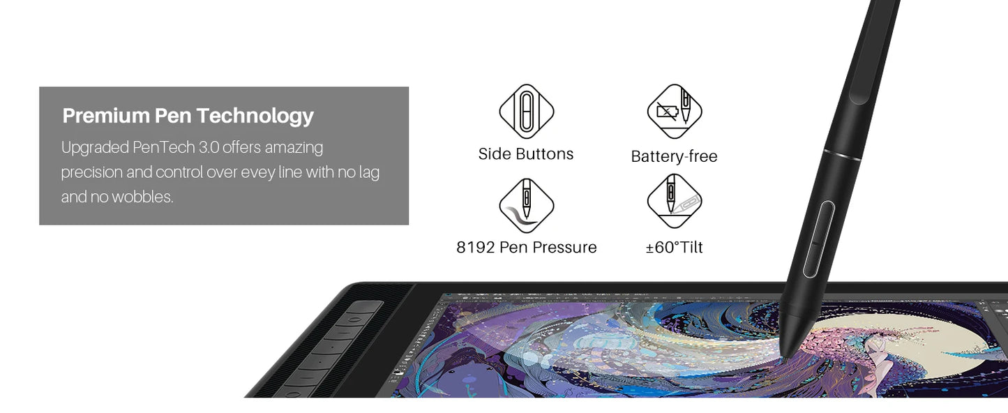 HUION KAMVAS Pro 16 2.5K QLED Full-Laminated 15.6inch Graphics Drawing Tablet with Battery-Free Pen