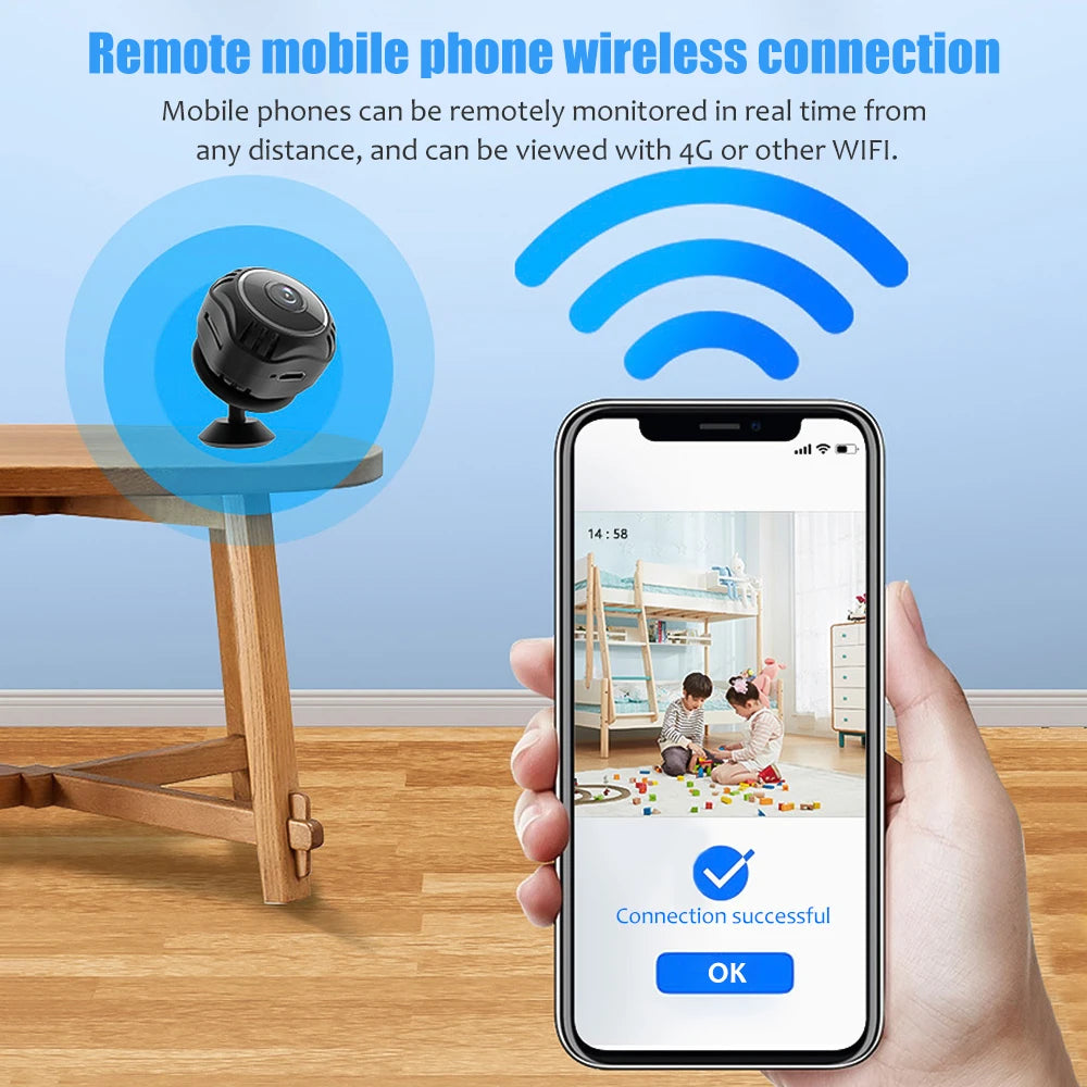 Mini WiFi Camera 1080P HD with Night Vision and Audio for Home Security and Baby Monitoring