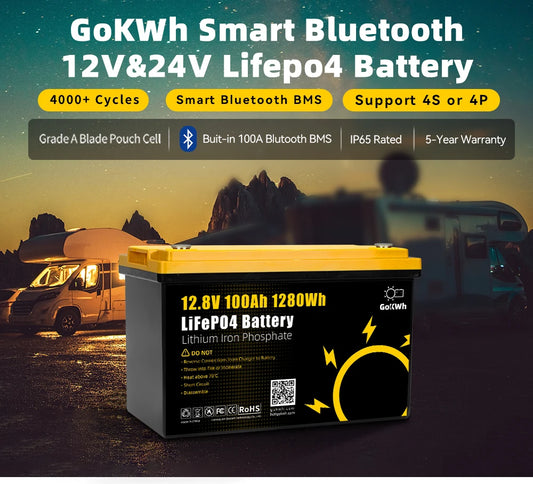 12V 100Ah LiFePO4 Battery Pack with Bluetooth BMS Grade A Lithium Rechargeable Cell