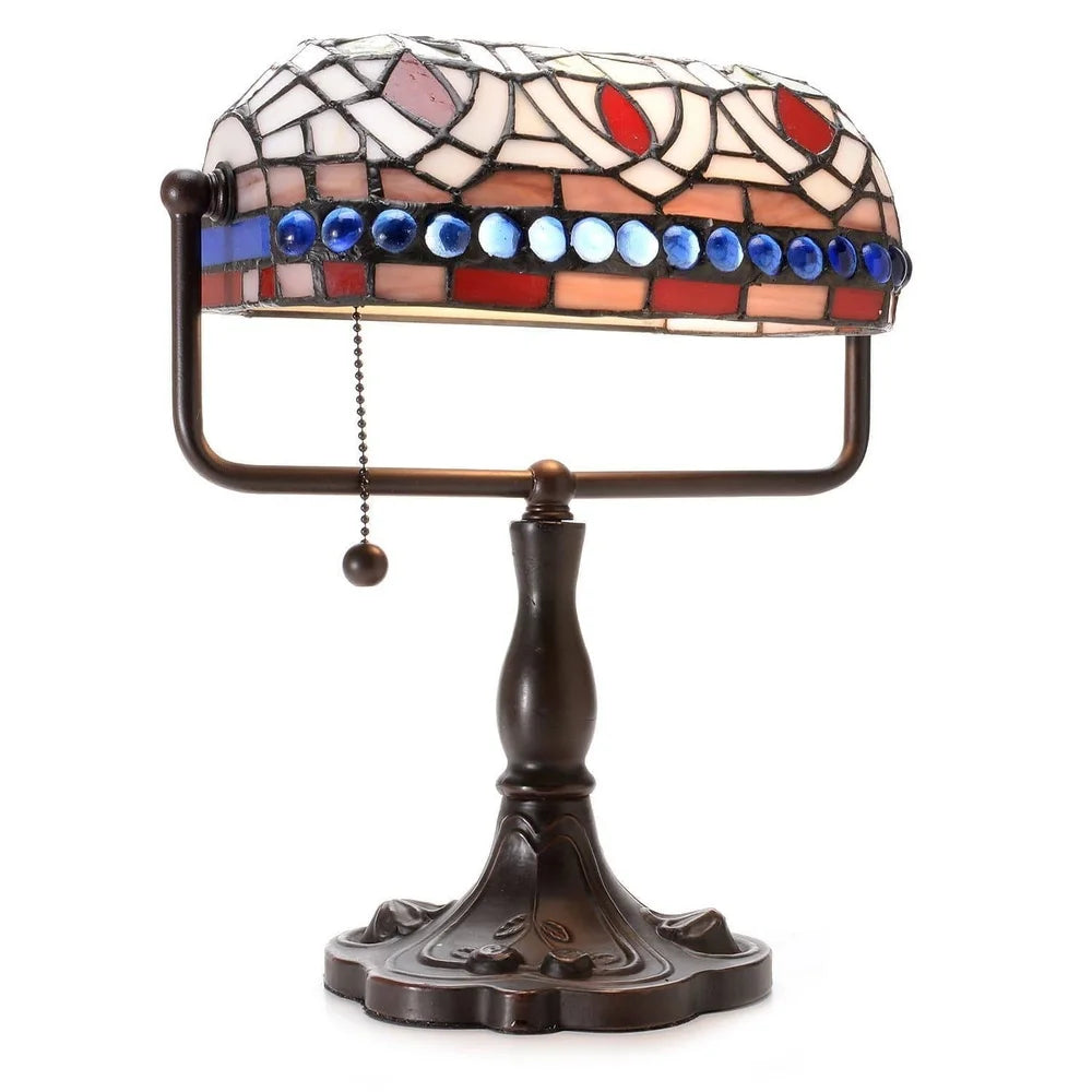 Tiffany Style Banker Desk Lamp Vintage Blue