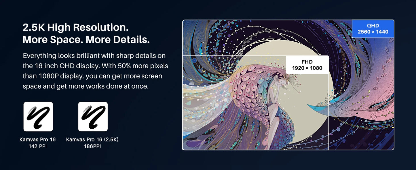HUION KAMVAS Pro 16 2.5K QLED Full-Laminated 15.6inch Graphics Drawing Tablet with Battery-Free Pen