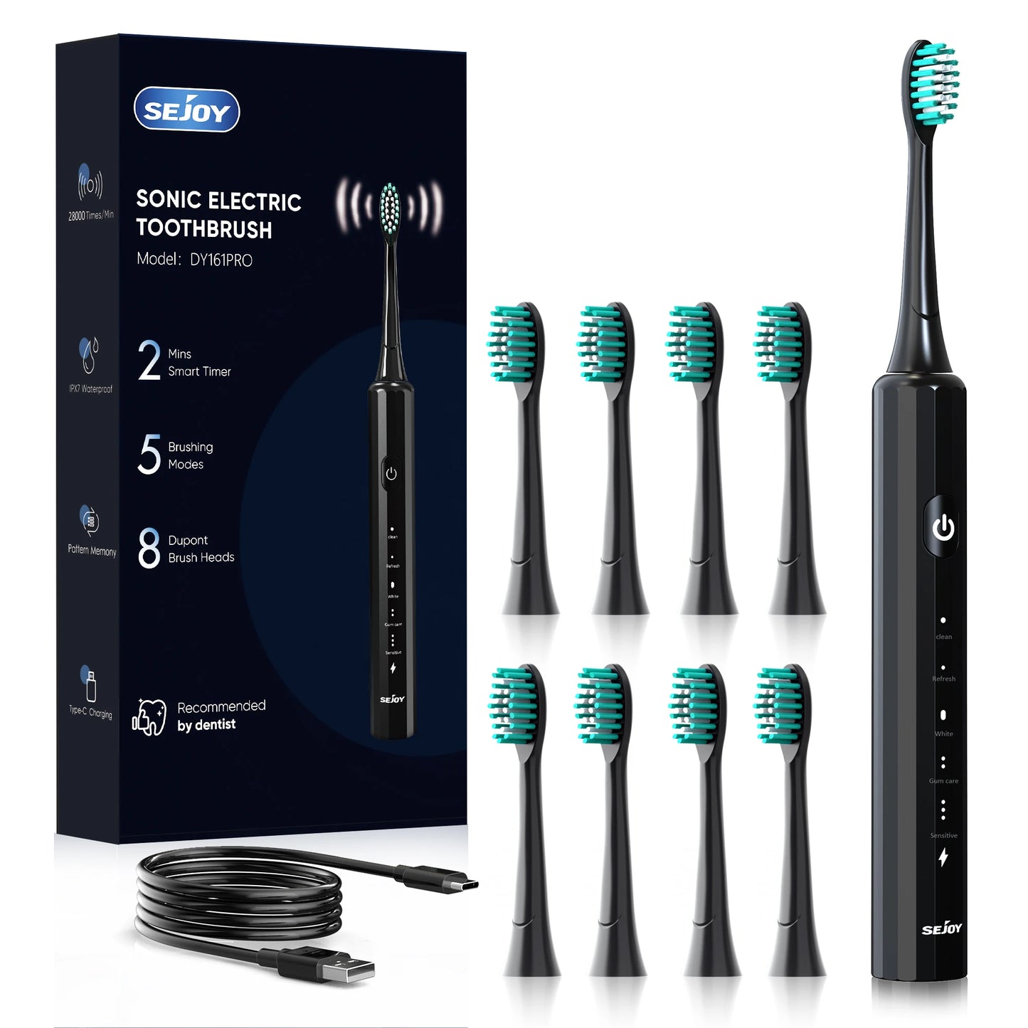 Electric Toothbrush Rechargeable with 8 Heads 5 Modes