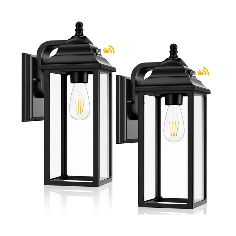 Outdoor Wall Sconce Lights Set of 2 Black Porch Lanterns for House Garage Patio