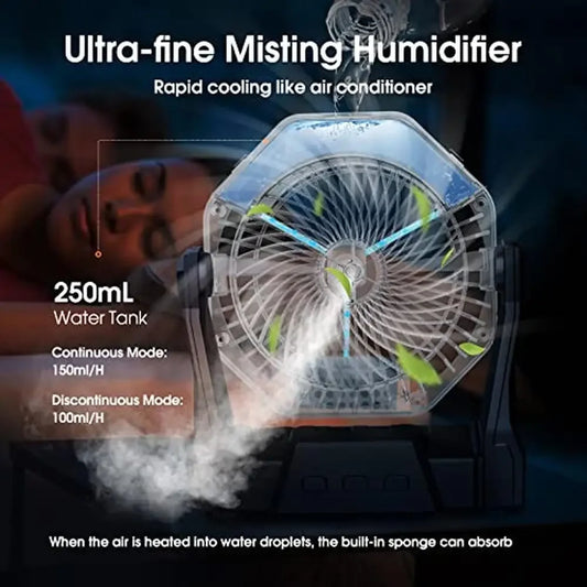 Portable Misting Fan Rechargeable 8-Inch with 10000mAh Battery USB and 250mL Water Tank