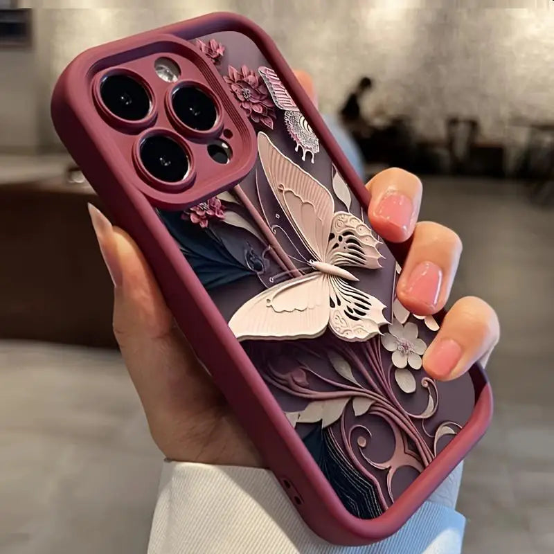 Butterfly pattern phone case for iPhone 16 Pro Max to 11 with a sleek design.