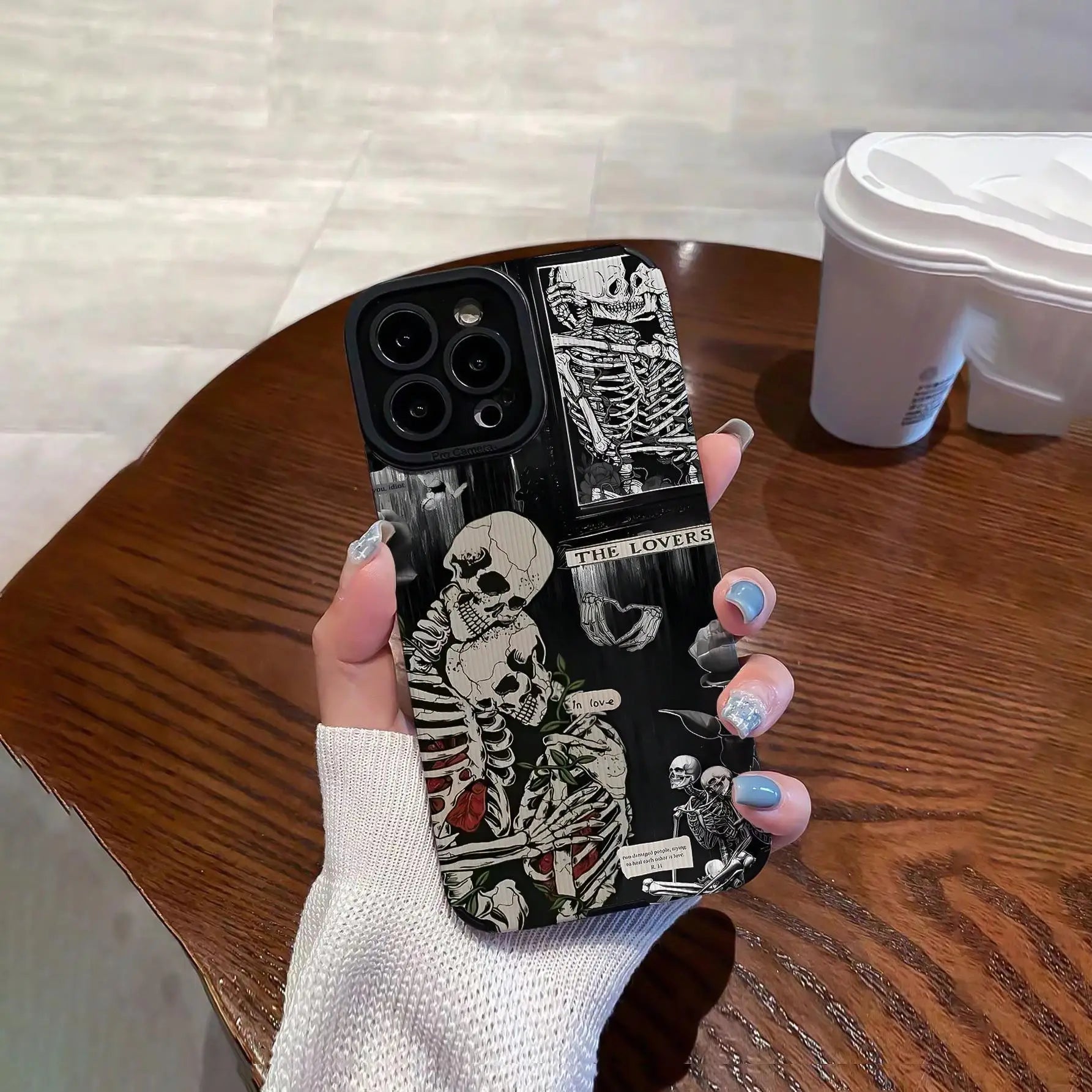 Skull pattern anti-slip phone case for iPhone 16 Pro Max to X/XS.