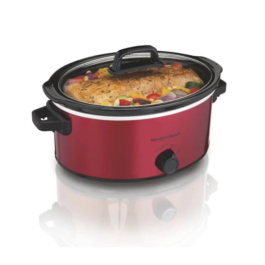 Hamilton Beach Slow Cooker, 6 Quart Large Capacity, Serves 7+, Dishwasher-Safe Removable Crock, Red
