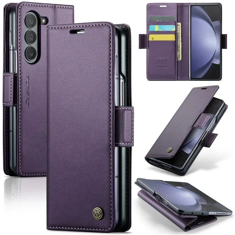 EUCAGR Luxury Magnetic Wallet Leather Case For Samsung Galaxy Z Fold 6 5 Shockproof Card Holder Pocket Cover For Galaxy Z Fold6