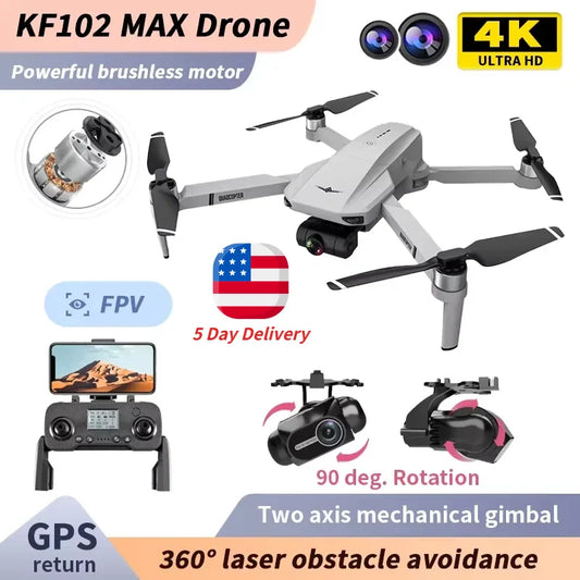 4K GPS drone with dual cameras, 2-axis gimbal, foldable design, FPV, and 360° laser obstacle avoidance