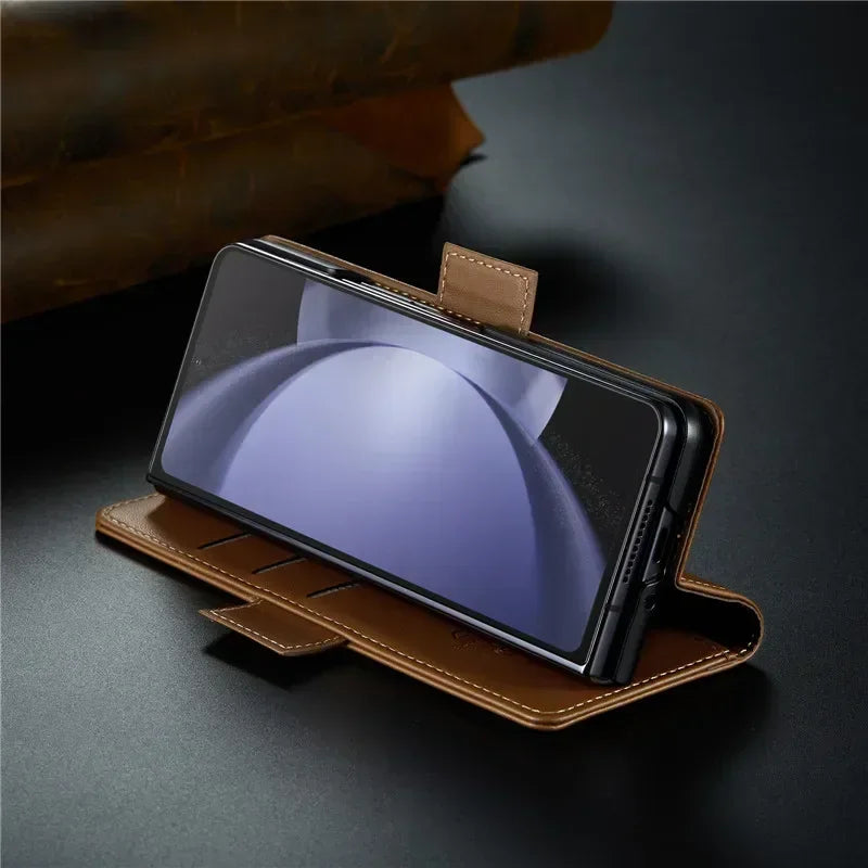 EUCAGR Luxury Magnetic Wallet Leather Case For Samsung Galaxy Z Fold 6 5 Shockproof Card Holder Pocket Cover For Galaxy Z Fold6