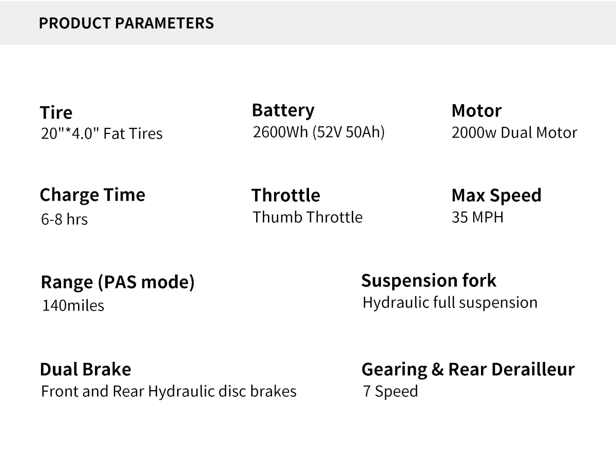 AMYET S6 Electric Bike for Adults Dual Moter Peak 3000W,52V 50AH Removable Dual Battery,140 Miles,32MPH Electric Motorcycle Bike