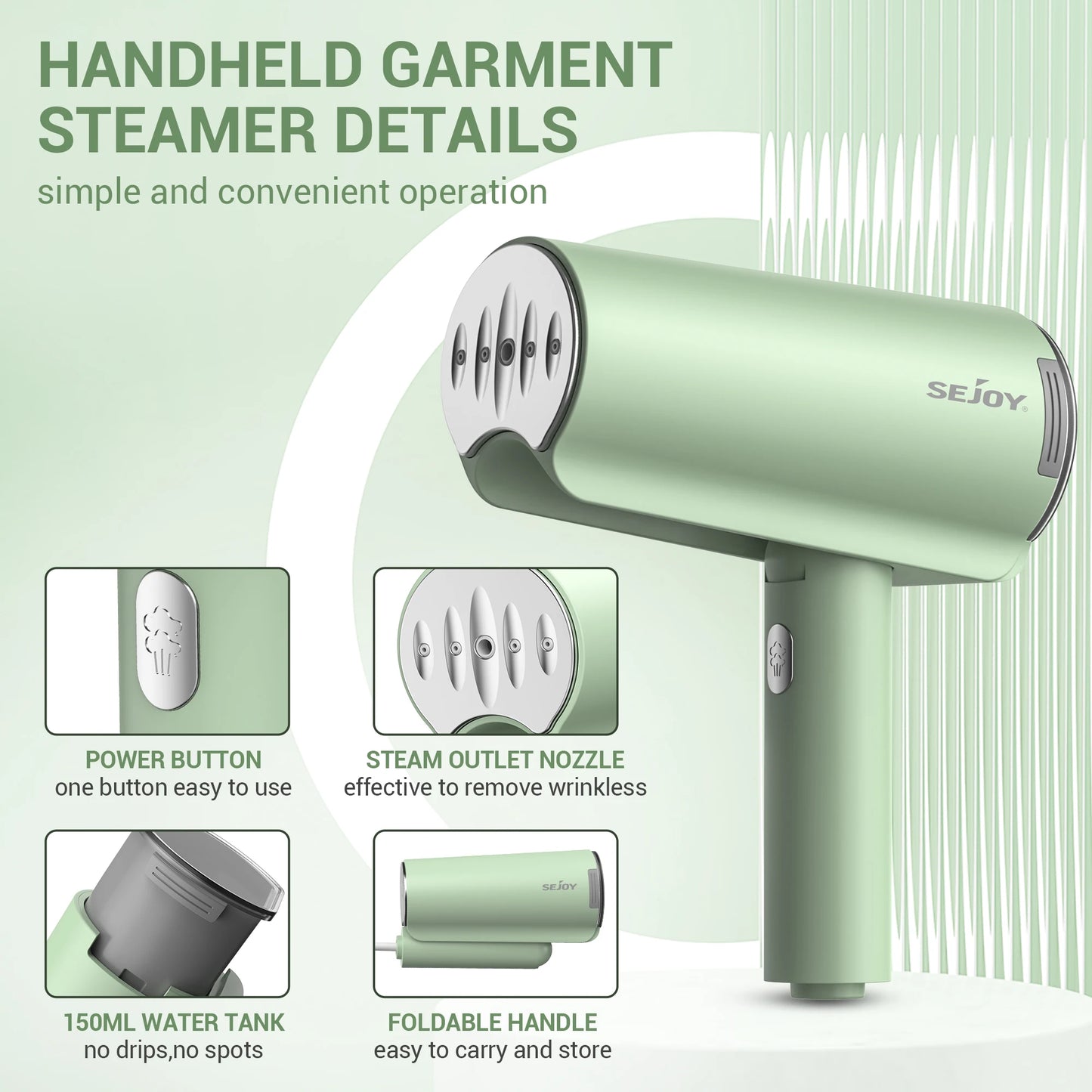 1000W Handheld Garment Steamer Portable Foldable Steam Cleaner