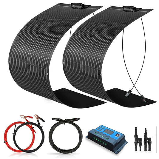 WUZECK 200W Flexible Solar Panel Kit 2x100W with 20A Controller and Cables