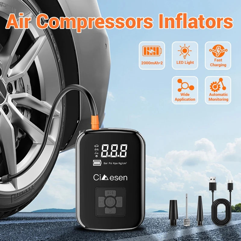 Portable Wireless Air Pump 150PSI Electric Tire Inflator for Car Bicycle Motorcycle