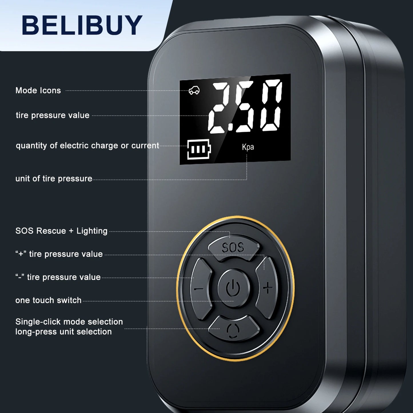 BELIBUY Portable Tire Inflator with Digital Display Electric Air Pump for Car and Bicycle Tires