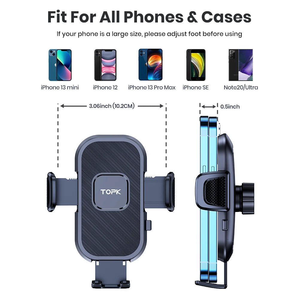 TOPK Universal Car Phone Holder Dashboard Mount 360° Rotatable Anti Slip
