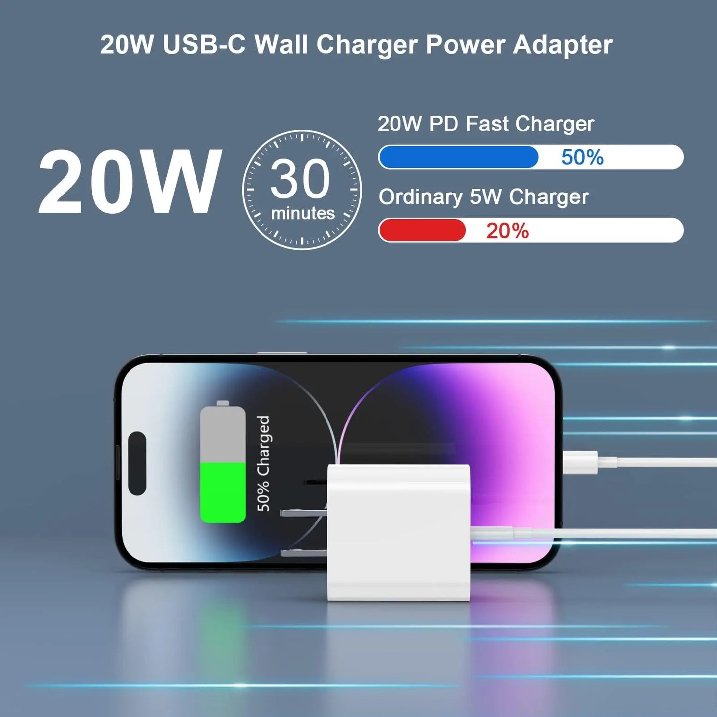 Fast Charging Wall Charger with 6FT USB C to C Cable for iPhone15/iPhone16/ iPad