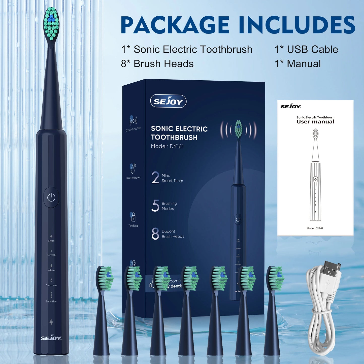 Electric Toothbrush Rechargeable with 8 Heads 5 Modes