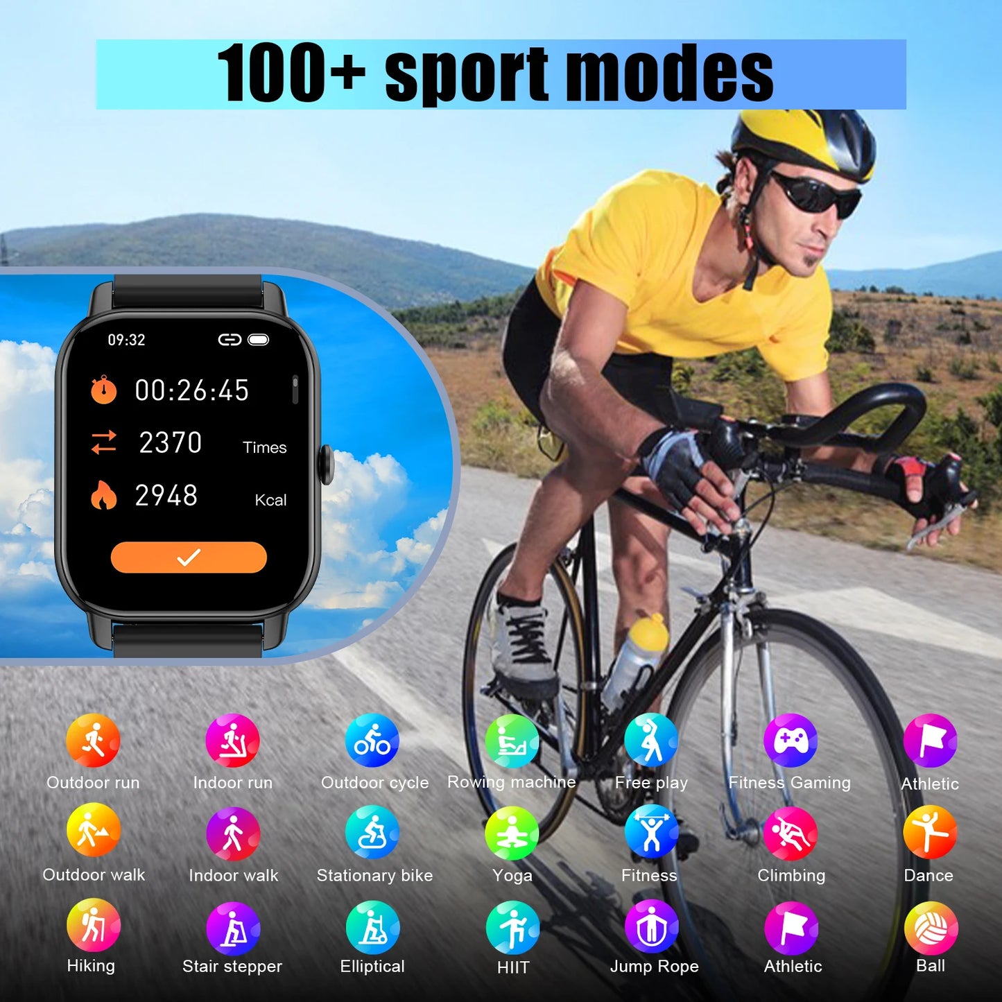 AI Voice Smart Watch 1.85 Inch HD Touch Fitness Tracker Wireless Call IP68 Waterproof