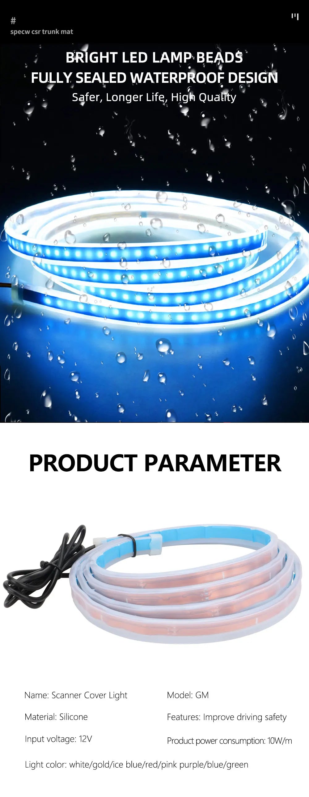 150 180CM Car Hood LED Running Light Strip White Dynamic