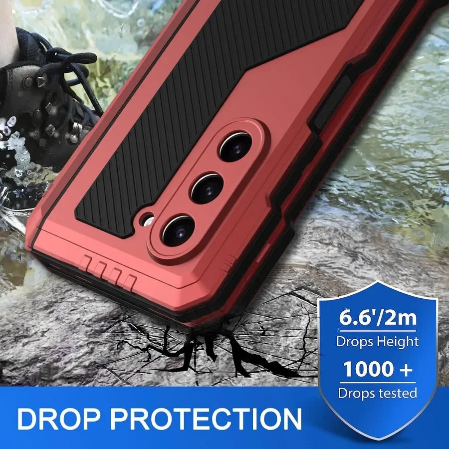 3 Layer Heavy Duty Metal Phone Case for Samsung Z Fold with Stand and Screen Film