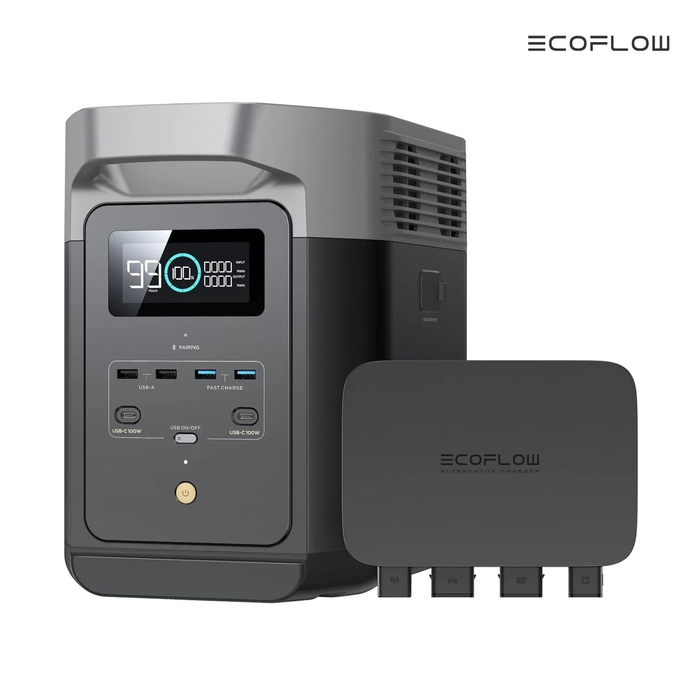 ECOFLOW 800W DELTA2 Portable Power Station and Battery Charger Set.