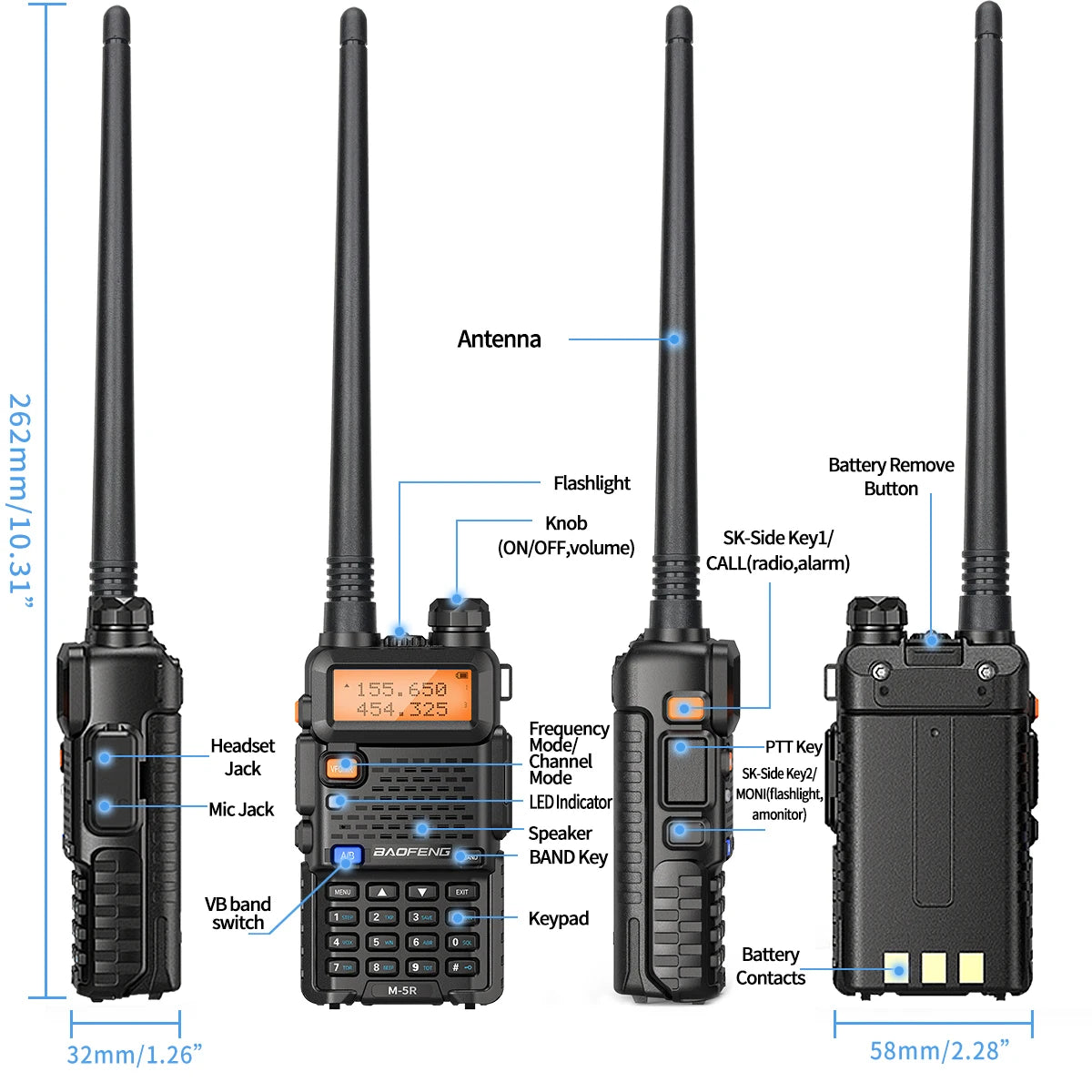 1 or 2PCS Baofeng M-5R 8W Walkie Talkie Multi Band Type-C Long Range
