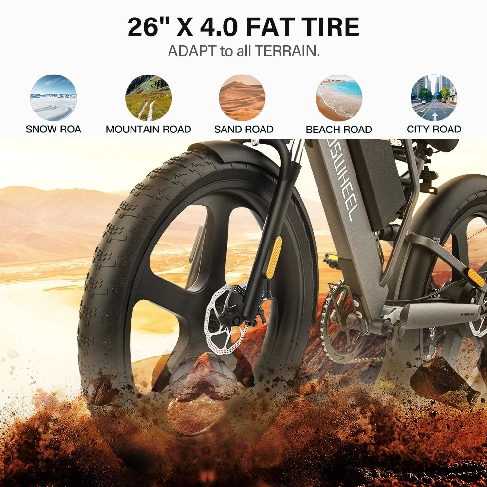 COSWHEEL T26 Electric Bike 1000W Motor 48V 25Ah Battery 26 Inch Fat Tire Mountain E-Bike with Hydraulic Brakes