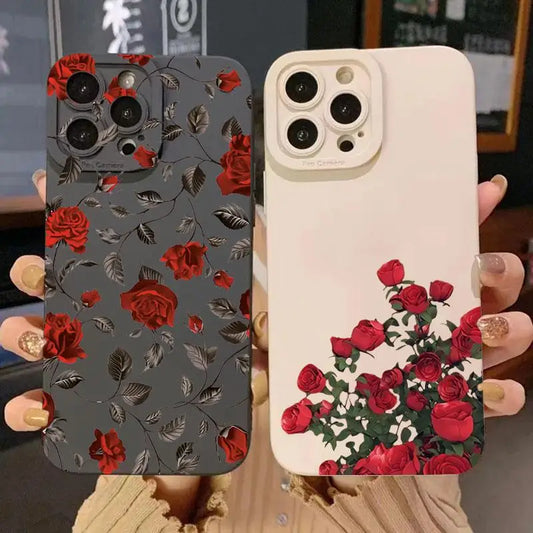 Retro Rose shockproof phone case for iPhone 16 Pro Max to 12 with floral design.