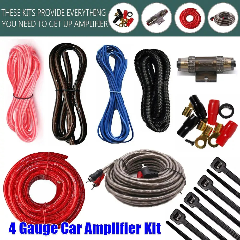 Complete 4AWG Car Audio Amplifier Wiring Kit with RCA Fuse for 2300W Subwoofer Install
