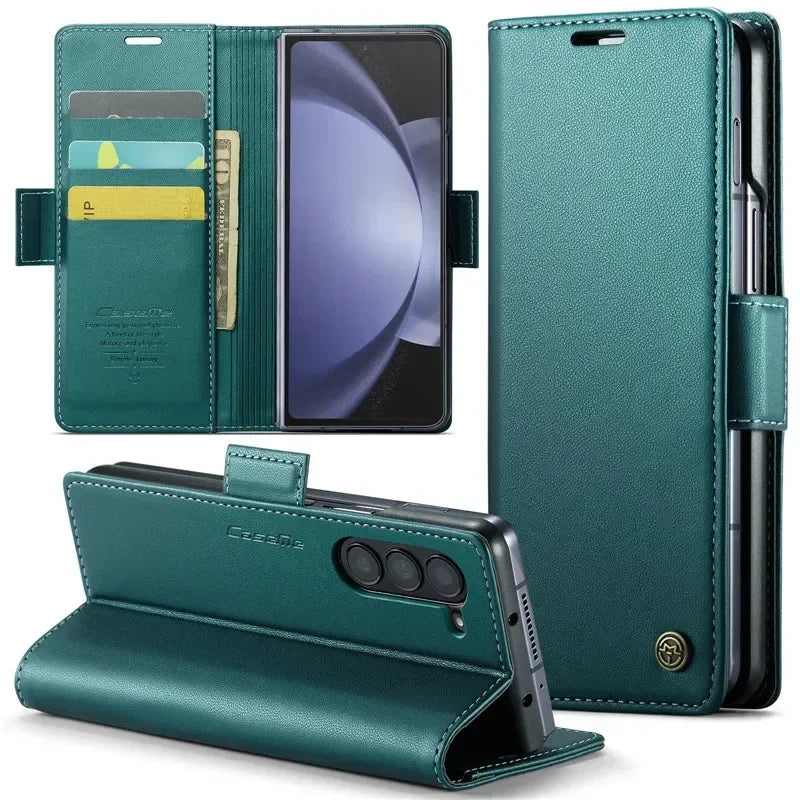 EUCAGR Luxury Magnetic Wallet Leather Case For Samsung Galaxy Z Fold 6 5 Shockproof Card Holder Pocket Cover For Galaxy Z Fold6