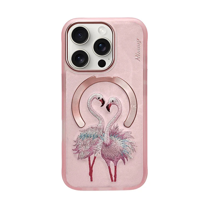 Dragon Phoenix 3D Embroidery iPhone 16 Pro Max Case with MagSafe, Anti-Fingerprint, Non-Slip Design, NIMMY Brand.
