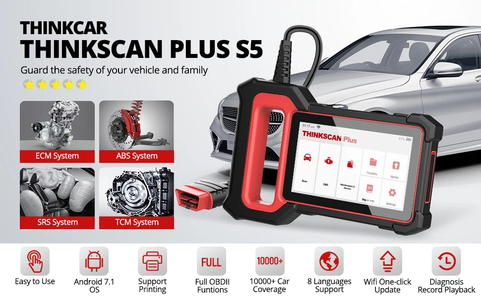THINKCAR Thinkscan Plus S5 OBD2 Scanner ABS SRS ECM TCM Car Diagnostic Tool