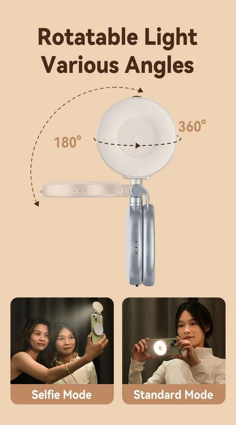 TELESIN 3-in-1 Magnetic Selfie Light with 360° LED Ring MagSafe Mirror and Phone Stand