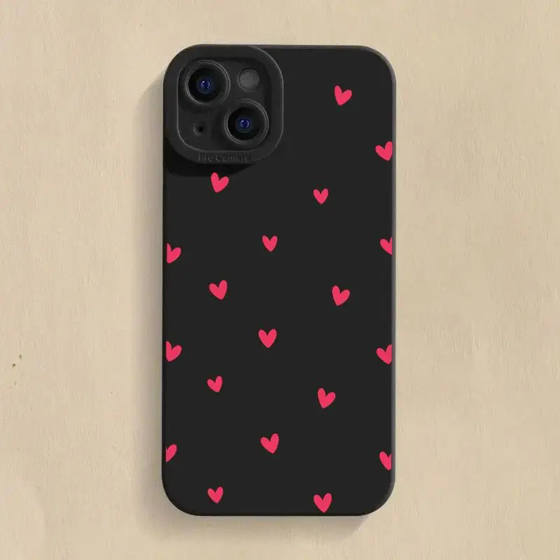 Black love heart phone case for iPhone, shockproof silicone soft cover.