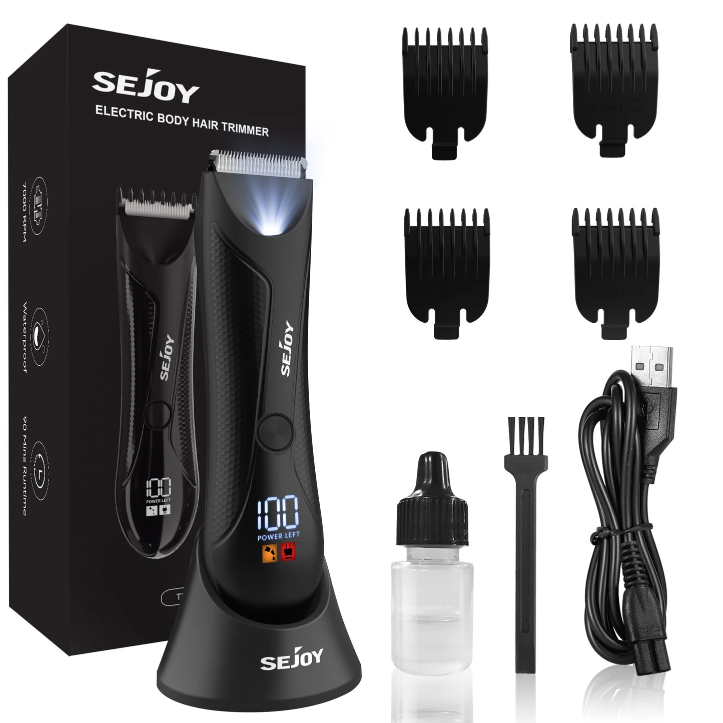 Sejoy Electric Body Hair Trimmer for Men Waterproof LED Display