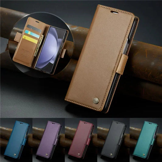 EUCAGR Luxury Magnetic Wallet Leather Case For Samsung Galaxy Z Fold 6 5 Shockproof Card Holder Pocket Cover For Galaxy Z Fold6