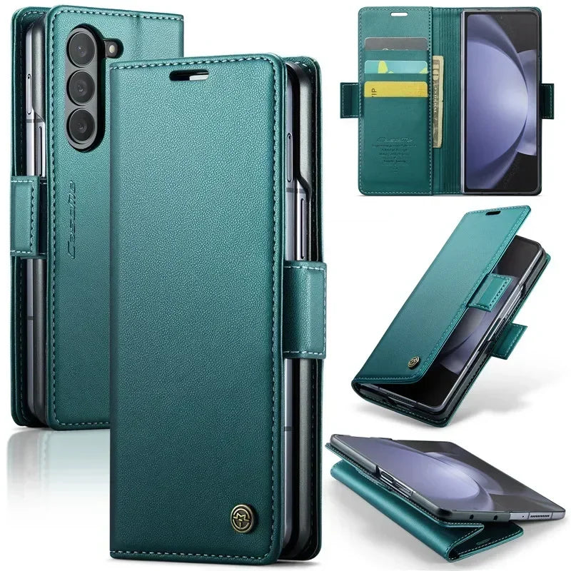 EUCAGR Luxury Magnetic Wallet Leather Case For Samsung Galaxy Z Fold 6 5 Shockproof Card Holder Pocket Cover For Galaxy Z Fold6