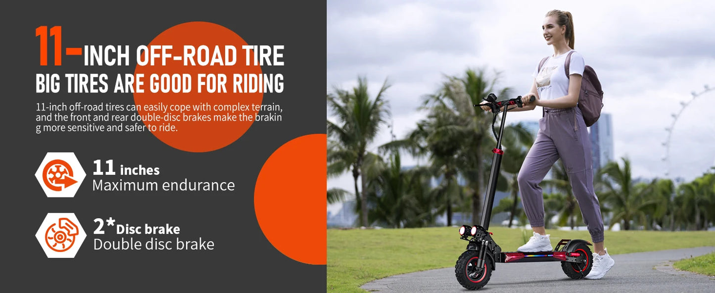 EScooter J11MAX Foldable Waterproof Adult Electric Scooter 11 Inch Off Road Tires 48V 1200W 18Ah